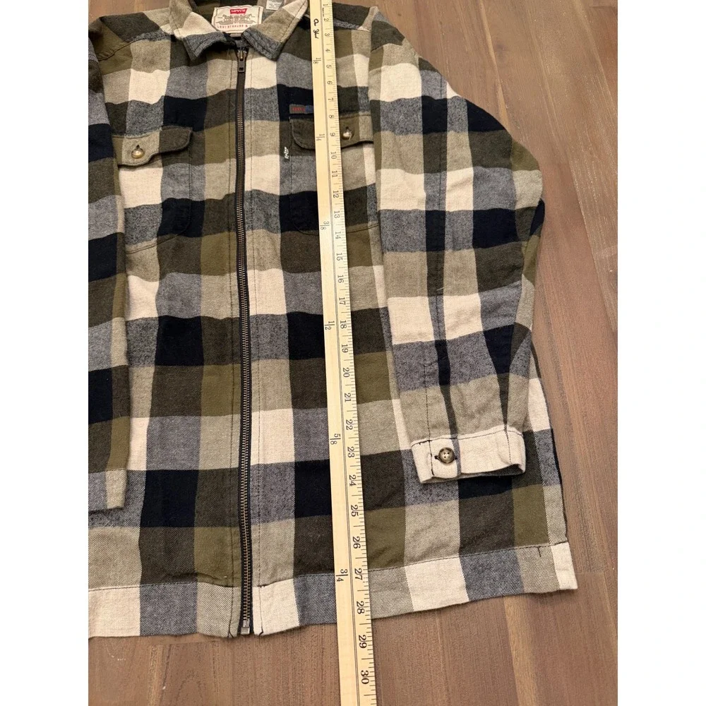 Levi Strauss & Co Mens Plaid‎ Full Zip Shirt Jacket Green Black Cream L - Picture 2 of 7